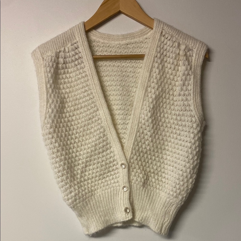 Vintage Hand Knit Women's Cream Sweater Vest